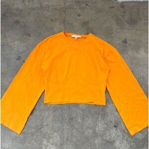 NWOT Fame Denim Y2K Orange Crop Top Bell Sleeve Corset Seam Bustier Sweetheart S